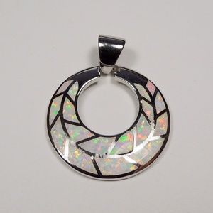 White Fire Opal Inlay Sterling Silver Pendant